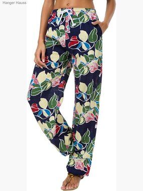 Women's Floral Harem Yoga Pants Lightweight Rayon High Rise Drawstring Waist
